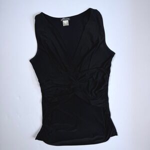 Venus Minimalist Chic Womens Sleeveless Twist Front V-Neck Top Black Polyester